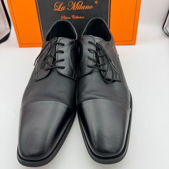 La Milano Evant Black Cap Toe Oxford Dress Shoes Men’s 12 Leather Formal - Picture 2 of 10